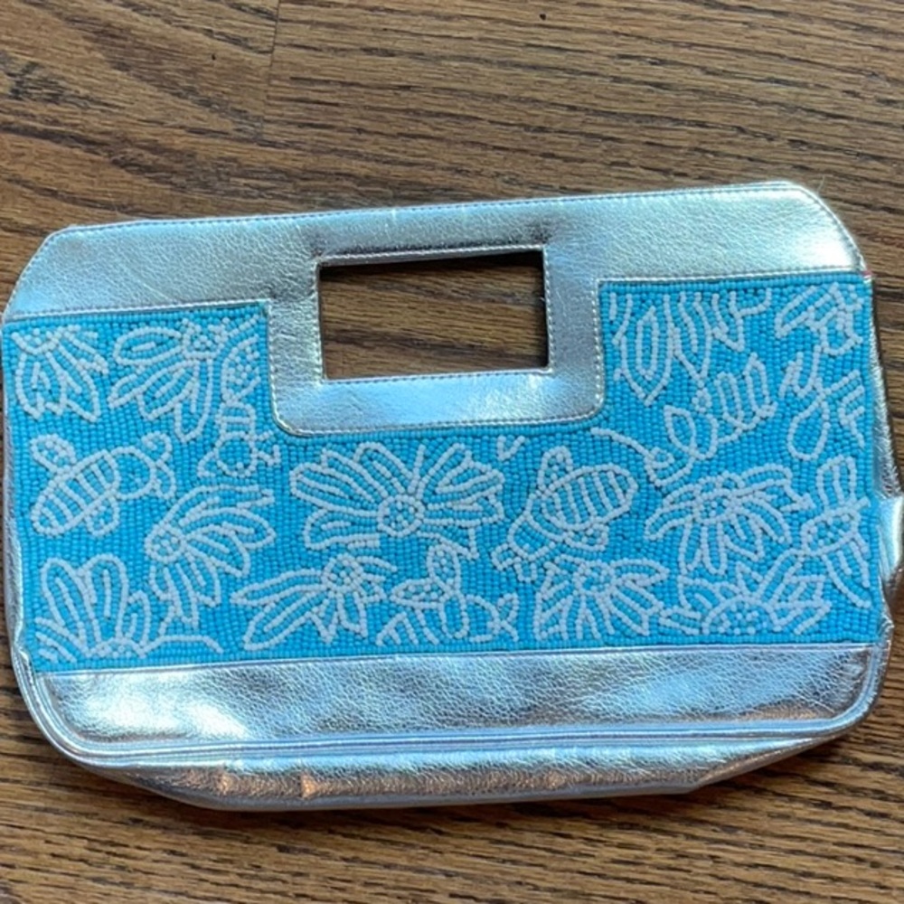 Lilly Pulitzer Blue and Silver Beaded Clutch Bag